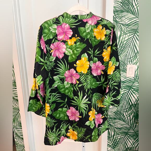 Lauren Ralph Lauren Asian Inspired Floral Linen Tunic Size Small - Picture 3 of 8